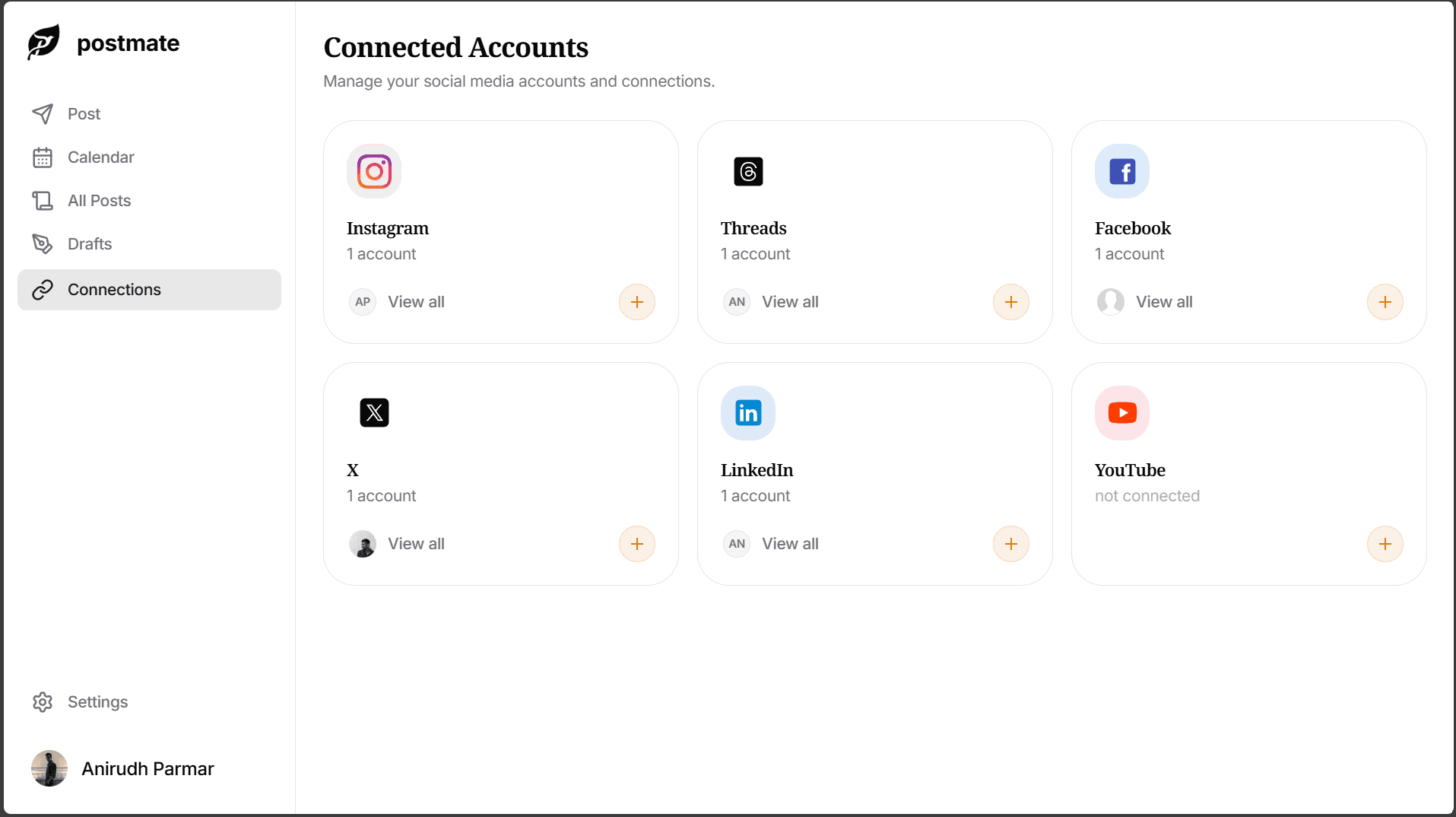connections page of postmate
